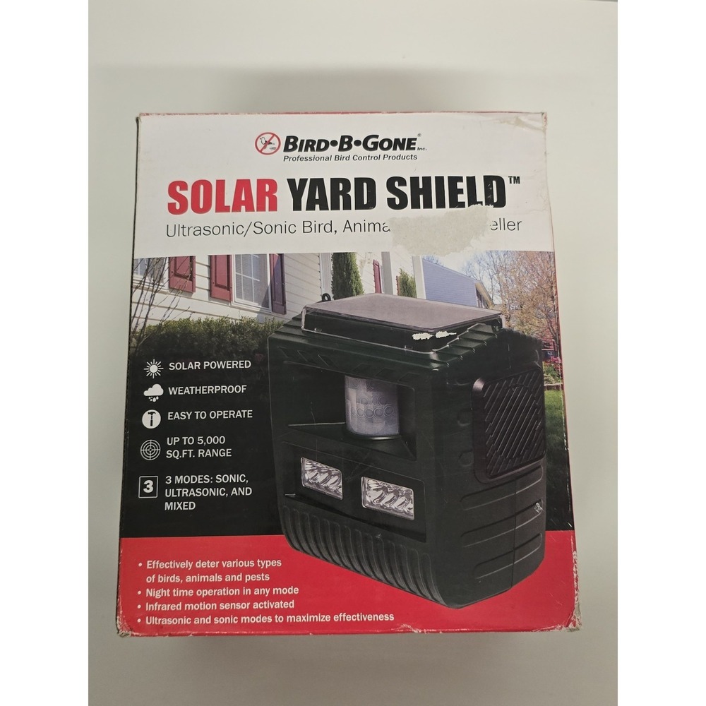 NEW Bird-B-Gone Solar Yard Shield Audible Pest Animal & Bird Repellent 5000sqft